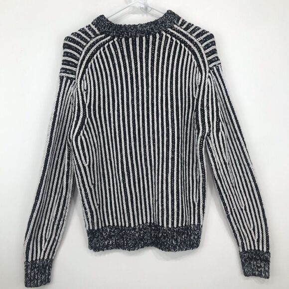 Elizabeth and James Black White Vertical Stripe Knit Crew Neck Pullover Sweater - Picture 8 of 15
